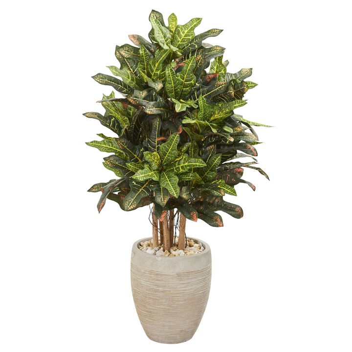 Nearly Natural 3.5-in Croton Artificial Plant in Sand Colored Planter Nearly Natural 3.5-in Croton Artificial Plant in Sand Colored Planter
