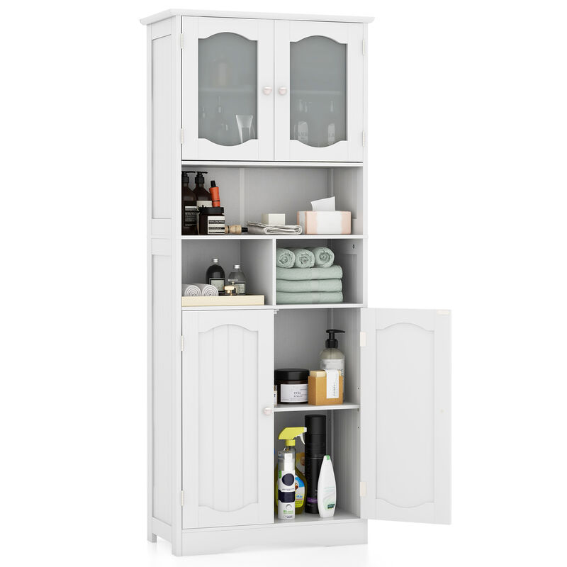 Freestanding Linen Bathroom Storage Cabinet with Frost Glass Doors