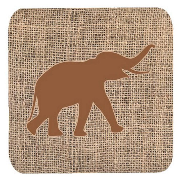 Caroline's Treasures BB1011-BL-BN-FC Elephant Burlap and Brown Foam Coasters (Set of 4), 3.5 H x 3.5 W, Multicolor