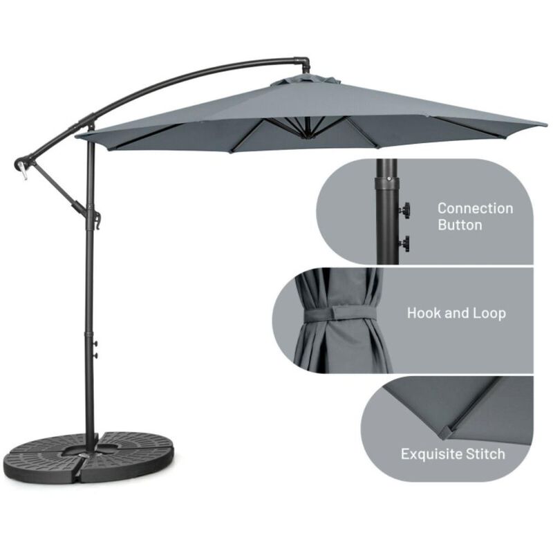 Hivvago 10 Feet Offset Umbrella with 8 Ribs Cantilever and Cross Base