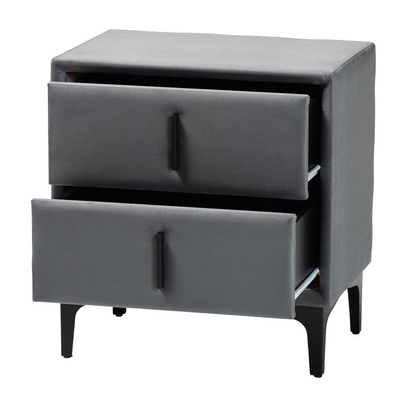 Baxton Studio Etienne Modern Slate Grey Velvet 2 Drawer Nightstand