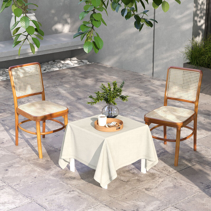 Set of 2 Dining Chairs Rattan with Teak Wood Structure and Footrests