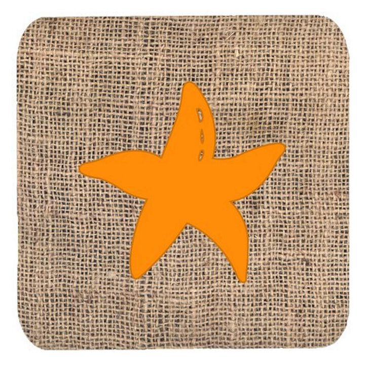 Caroline's Treasures BB1100-BL-OR-FC Starfish Burlap and Orange Foam Coasters (Set of 4), 3.5 H x 3.5 W, Multicolor