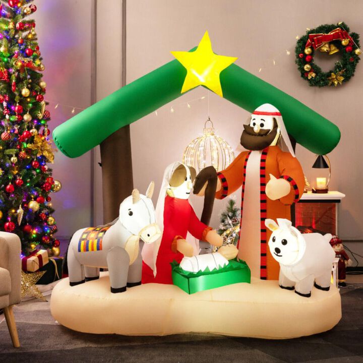 Hivvago 6.7 Feet Christmas Inflatable Nativity Scene with LED Lights