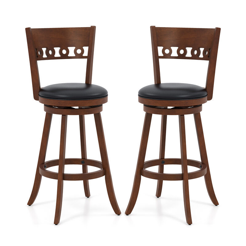 Set of 2 Swivel Bar Stools with Rubber Wood Frame
