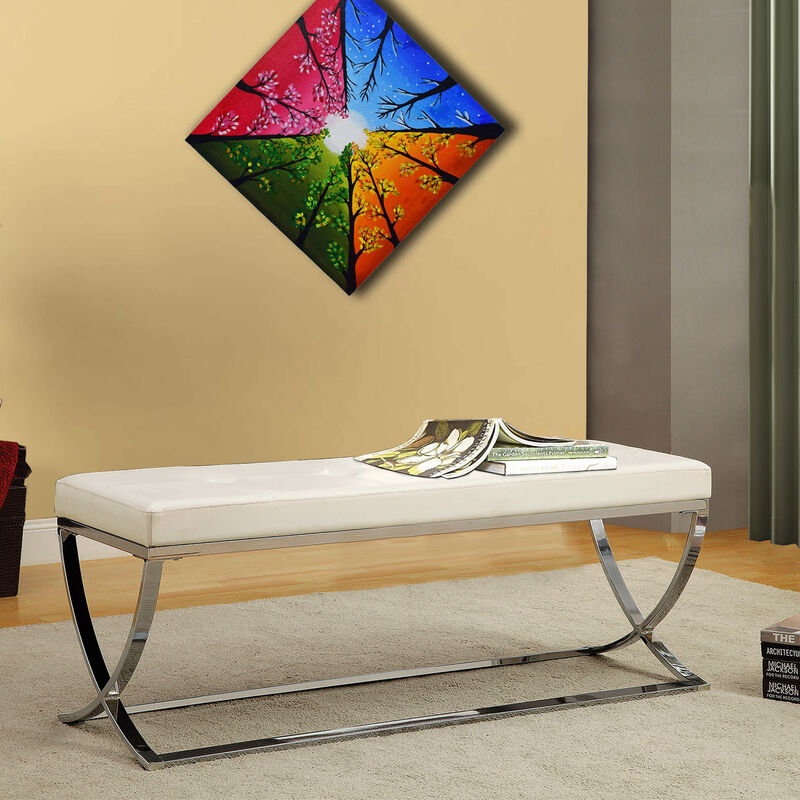 Modernly Charming Bench, White-Benzara