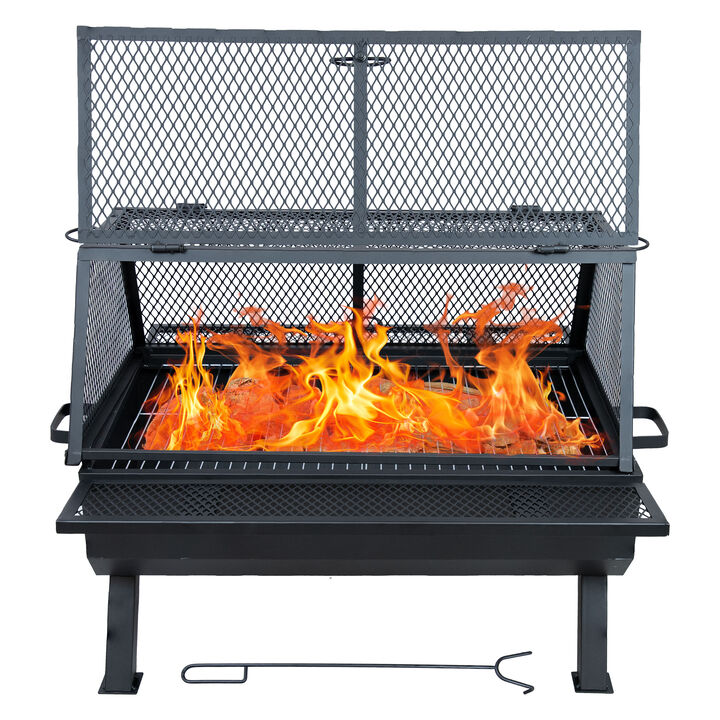 Sunnydaze Steel Grilling Fire Pit with Cooking Grate and Spark Screen Sunnydaze Steel Grilling Fire Pit with Cooking Grate and Spark Screen
