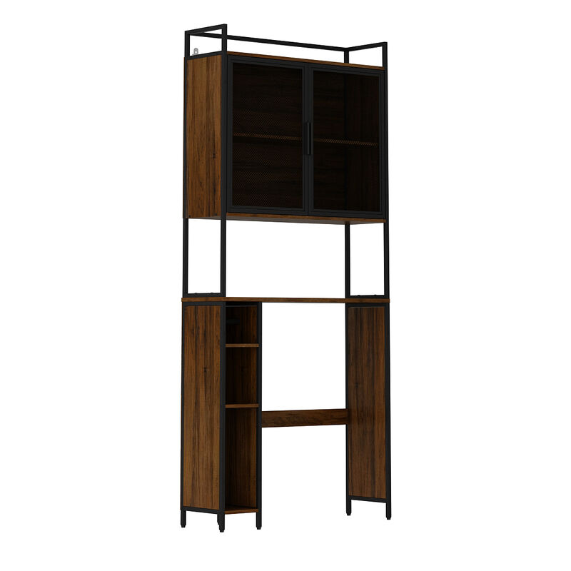FUFU&GAGA 31.5-in x 74.8-in x 9.8-in Brown 5-Shelf Over-the-Toilet Storage