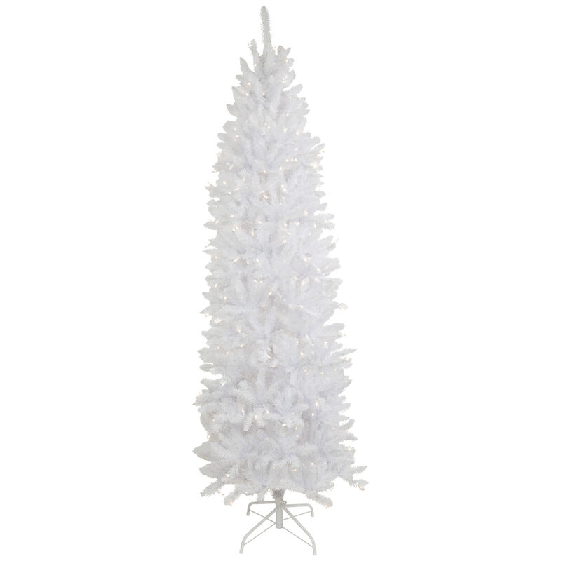 7.5' Pre-Lit Rapids White Pine Pencil Artificial Christmas Tree  Clear Lights