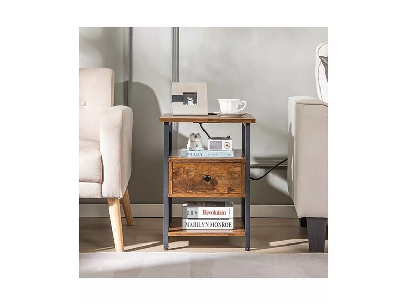 SUGIFT 3-Tier Nightstand with Charging Station and Drawer
