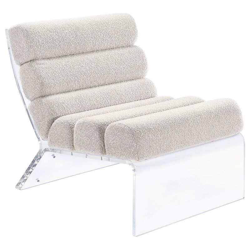 Reta Armless Accent Chair, Modern Ivory Boucle Channel Tuft, Clear Acrylic - Benzara