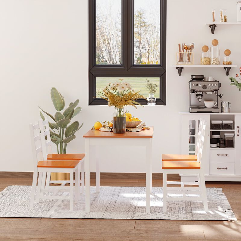 Compact Dining Solution: 5-Piece White/Natural Pine Wood Table and Chairs