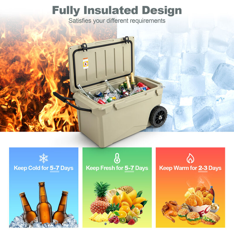 Quart Portable Cooler Rotomolded Ice Chest with Handles and Wheels