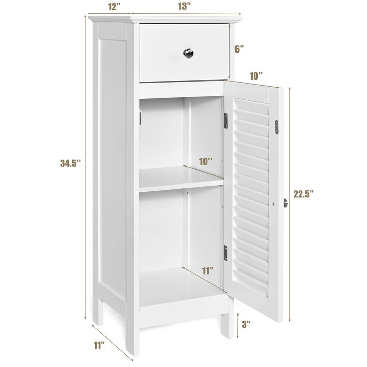 Costway Bathroom Floor Storage Cabinet Side Wooden Organizer w/ Drawer & Shutter Door
