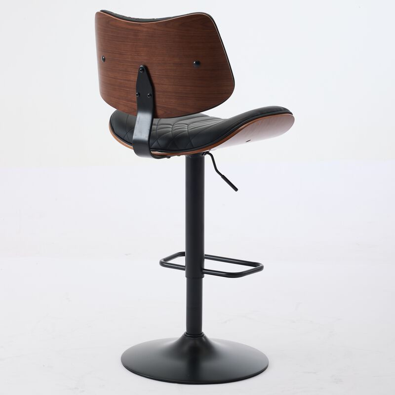 Walnut Bentwood Faux Leather Back Swivel Bar Stool