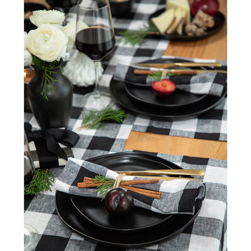 Solino Home 100% Pure Linen 14 x 19 Inch Placemats Set of 4 | Buffalo Check