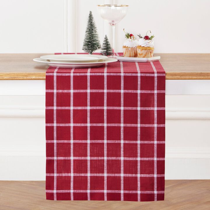 Solino Home 100% Pure Linen Table Runner 14 x 48 Inch | Windowpane