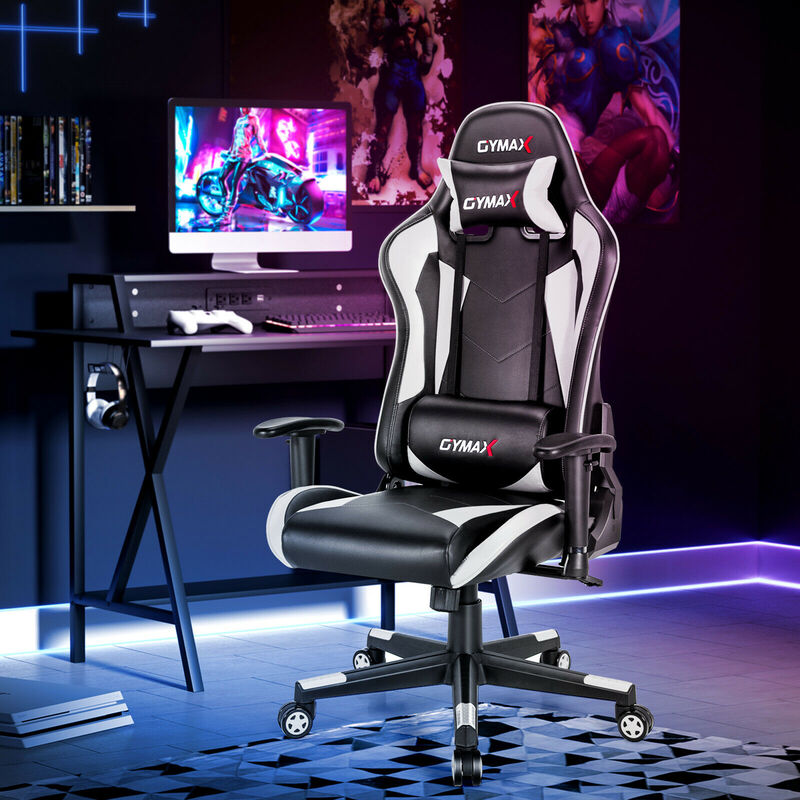 Costway Gaming Chair Adjustable Swivel Racing Style Computer Office Chair White