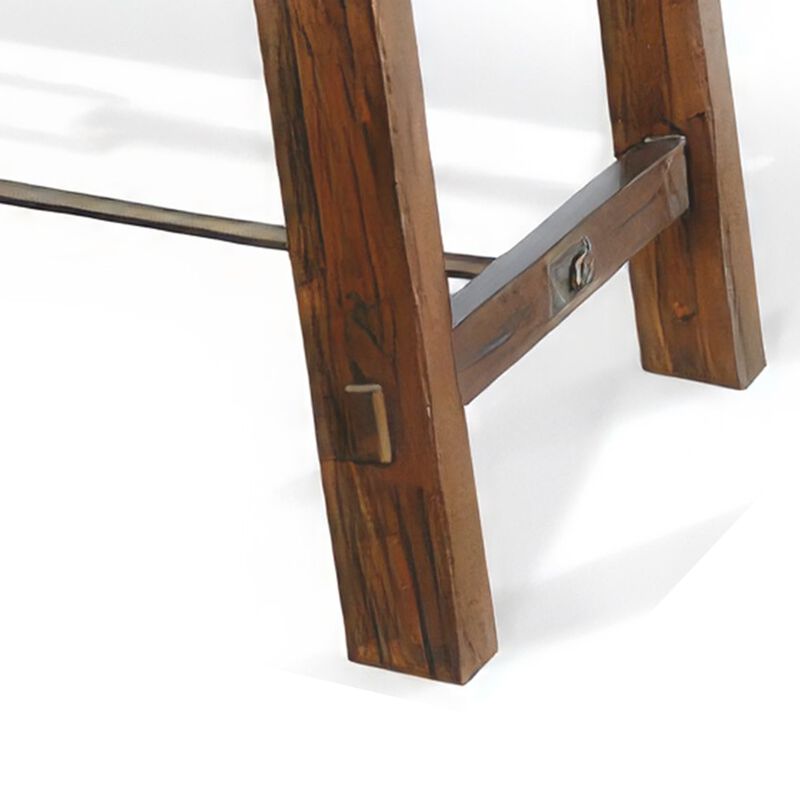 Reggie Dining Table, Turnbuckle Stretcher, Brown Mahogany, 74 Inch - Benzara
