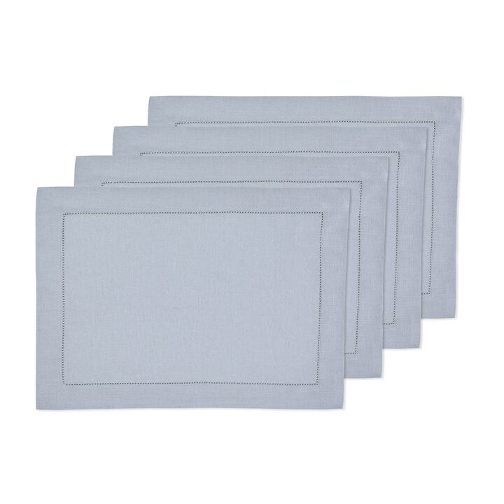 Solino Home 100% Pure Linen Placemats Set of 4 - 14 x 19 Inch | Classic Hemstitch