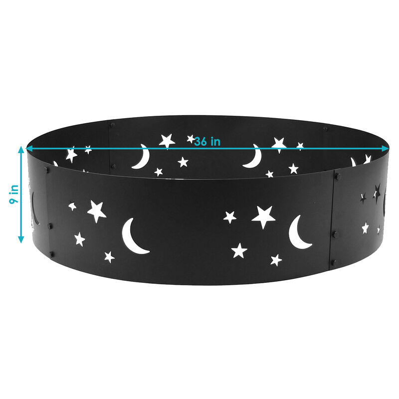 Sunnydaze 36 in Steel Die-Cut Stars and Moons Wood Burning Fire Pit Ring