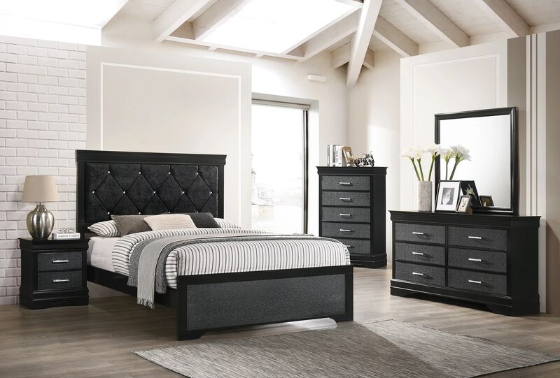 Streamdale Modern Black Nightstand with Crystal Buttons