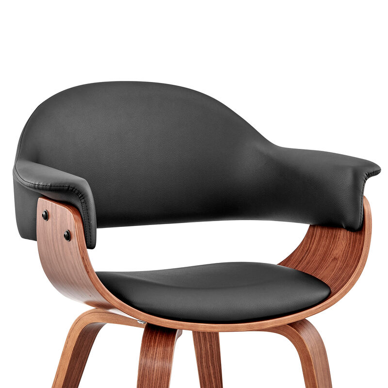 Leatherette Dining Chair with Curved Seat, Black and Brown - Benzara