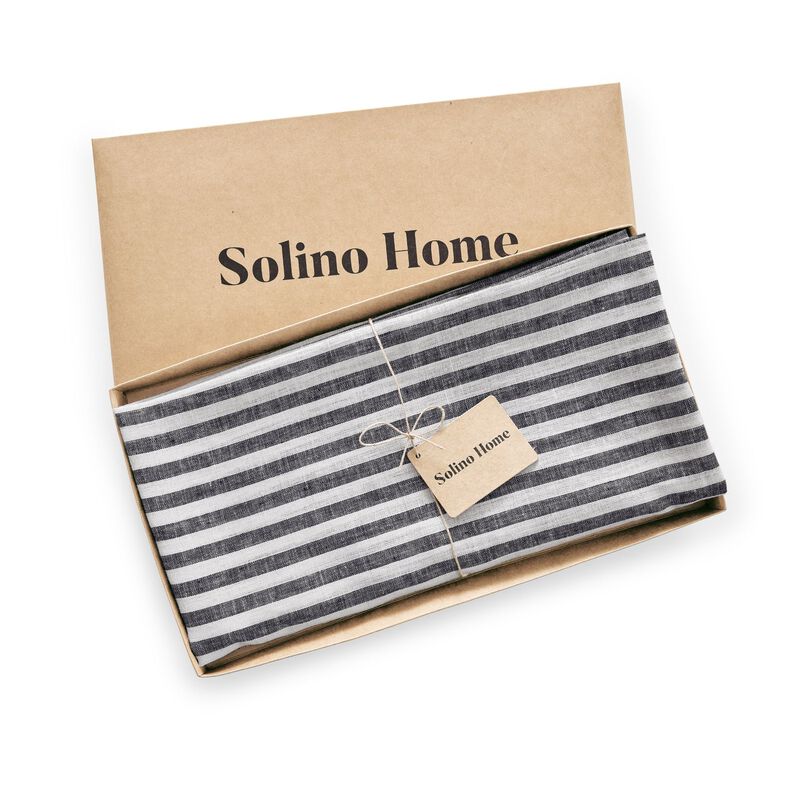 Solino Home 100% Pure Linen Round Tablecloth 70 Inch Diameter | Amalfi Stripe
