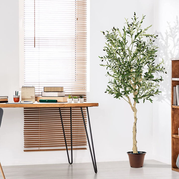 6 Feet  Artificial Olive Tree in Cement Pot