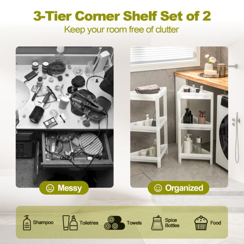 Hivvago 2 Pack 3-Tier Detachable Floor Corner Shower Shelf with Drainage Holes-White