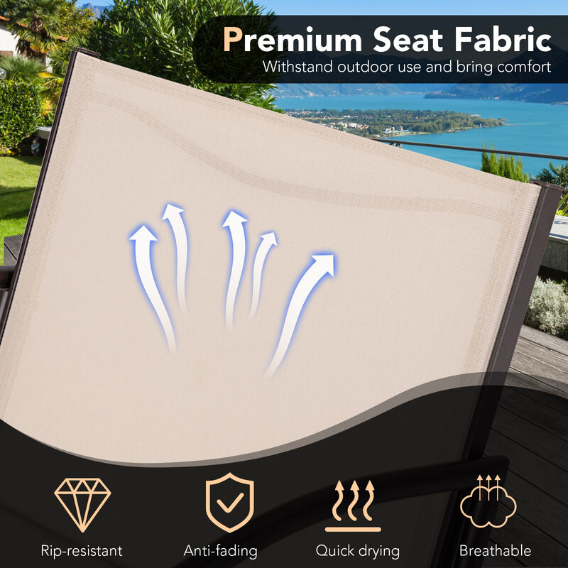 3 Piece Patio Metal Aluminum Wide Armchair and Table Set