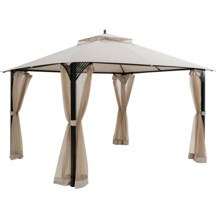 Hivvago 12 x 10 Feet Outdoor Double Top Patio Gazebo with Netting Hivvago 12 x 10 Feet Outdoor Double Top Patio Gazebo with Netting