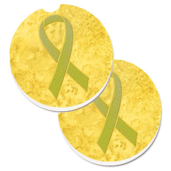 Caroline's Treasures Yellow Ribbon For Sarcoma, Bone or Bladder Cancer Awareness Set of 2 Cup Holder Car Coasters AN1203CARC, 2.56, Multicolor