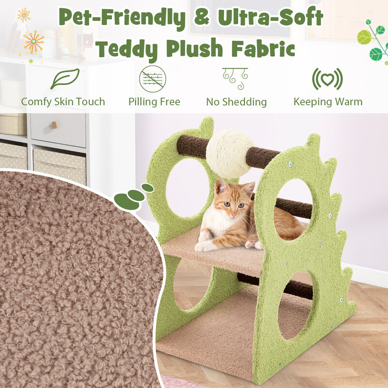 2-Tier Modern Cat Tree for Indoor Cats with Rotatable Sisal Ball & Cozy Perch