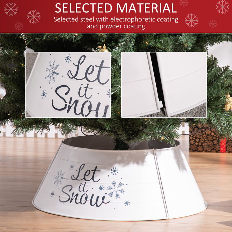 Christmas Tree Collar Steel Tree Ring Skirt Decor Snow Print, 26" Base, White