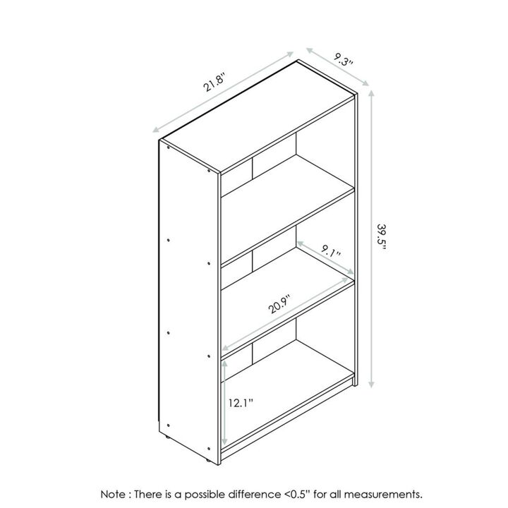 Furinno Basic 3-Tier Bookcase Storage Shelves, Dark Walnut