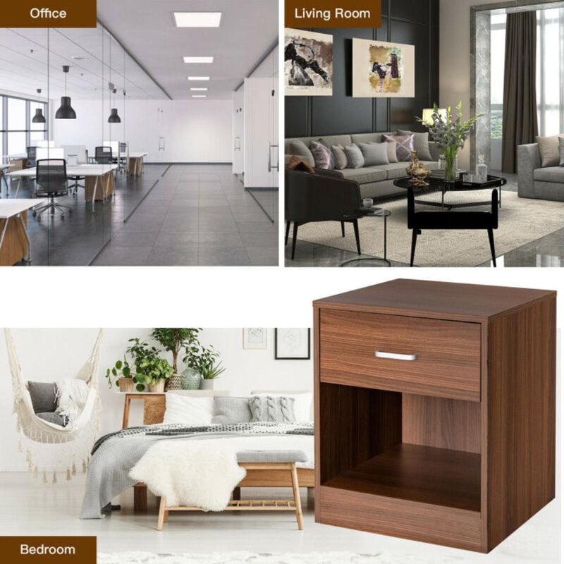 Hivvago 2 Pieces Nightstand with Storage Drawer and Cabinet