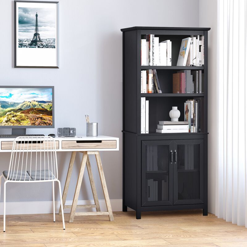 Black Tall Organizer: 71" Bookcase Hutch with Glass Doors