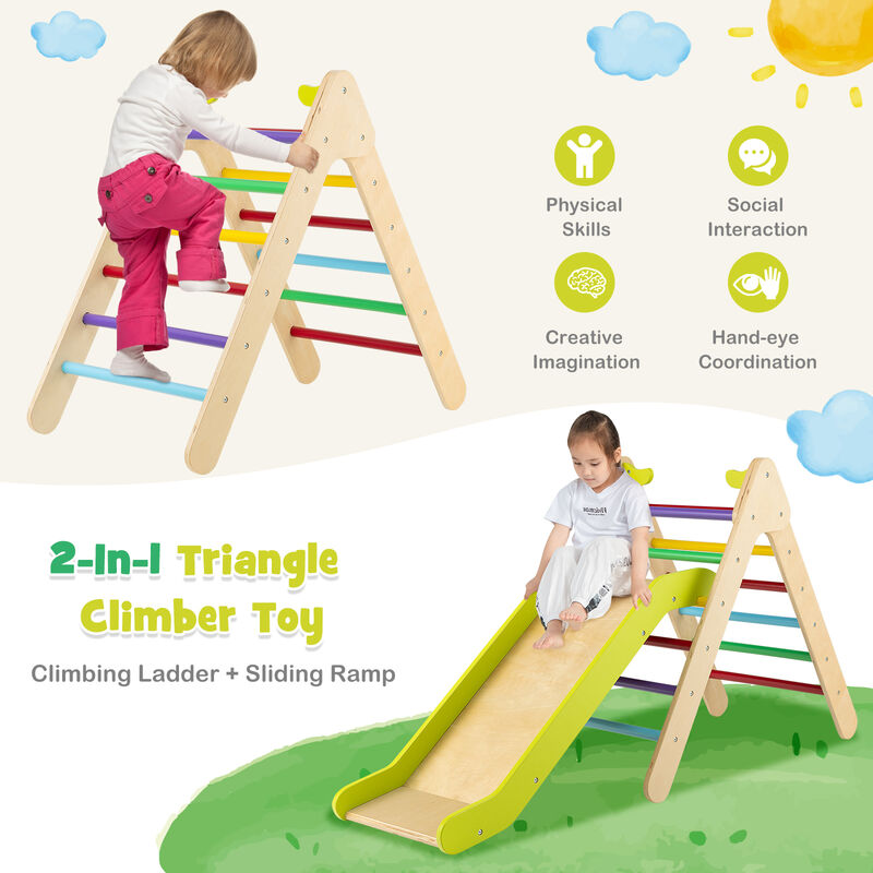 2-in-1 Wooden Triangle Climber Set with Gradient Adjustable Slide