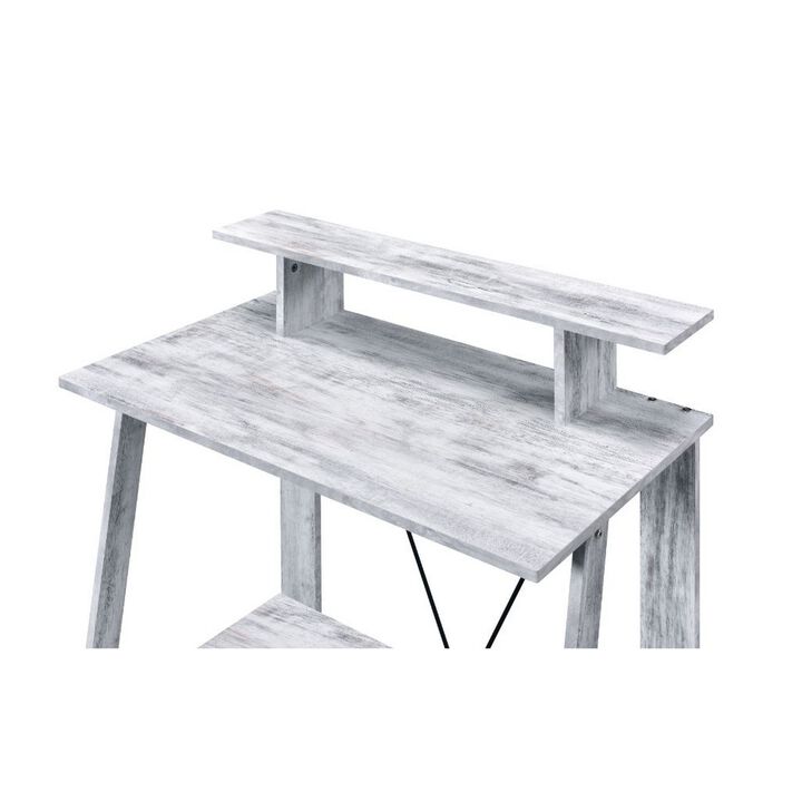 Writing Desk with V Shaped Frame, Antique White and Black-Benzara