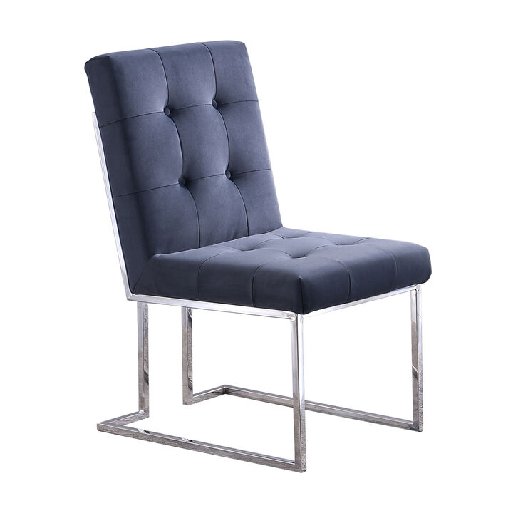 Modern Velvet Dining Chair Set Of 2, Tufted Design And Silver Finish Stainless Base