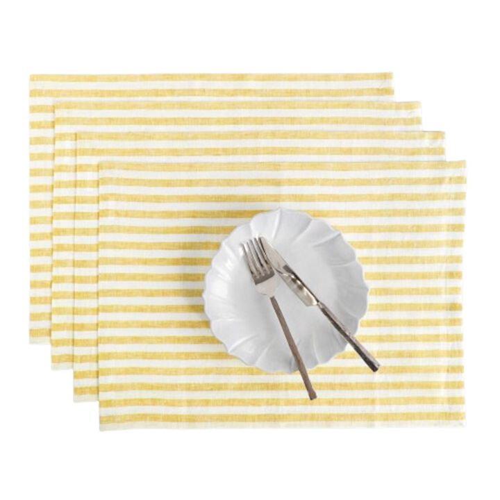 Solino Home 100% Pure Linen 14 x 19 Inch Placemats Set of 4 | Amalfi Stripe