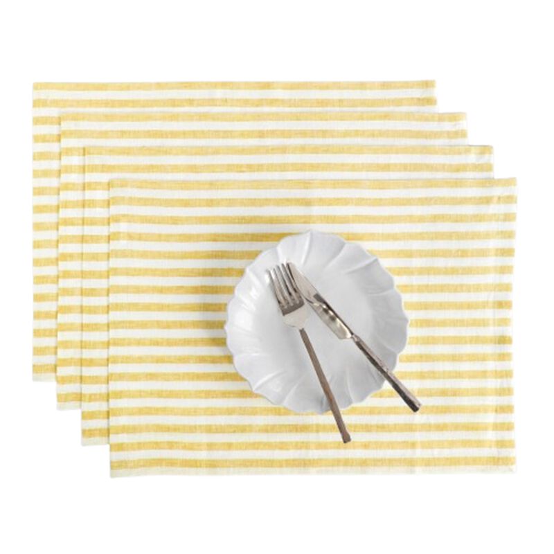 Solino Home 100% Pure Linen 14 x 19 Inch Placemats Set of 4 | Amalfi Stripe