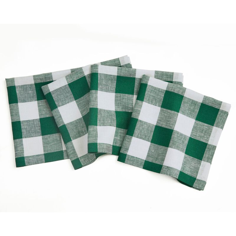 Solino Home 100% Pure Linen Buffalo Check Dinner Napkins 20 x 20 Inch Set of 4