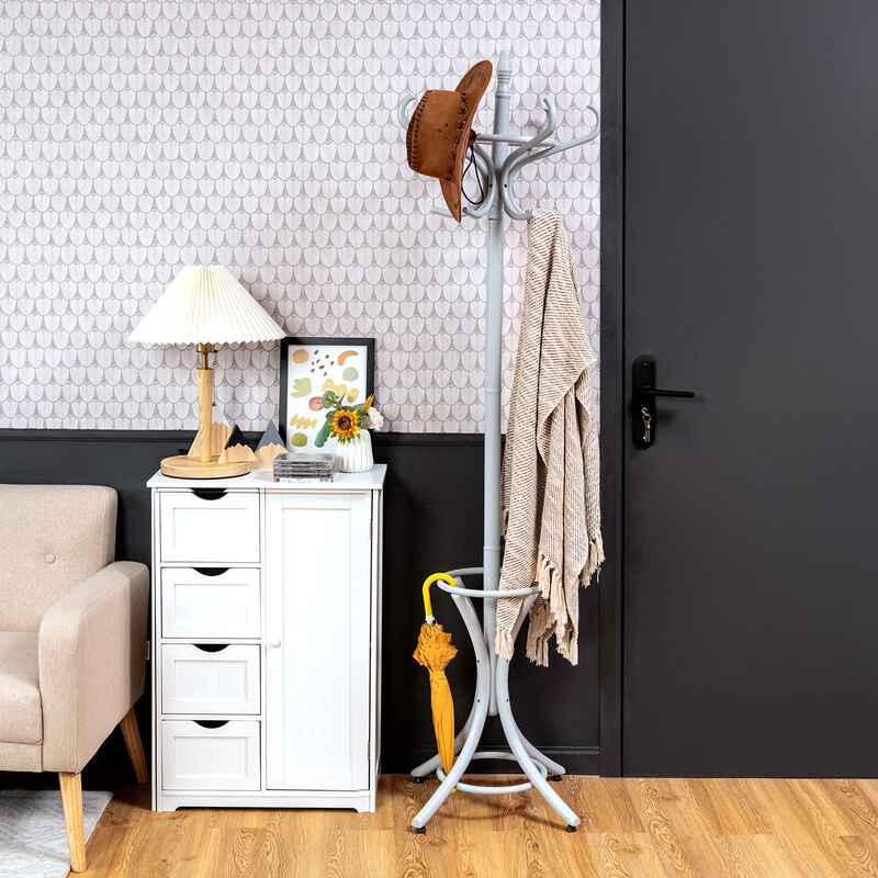 Wood Standing Hat Coat Rack with Umbrella Stand