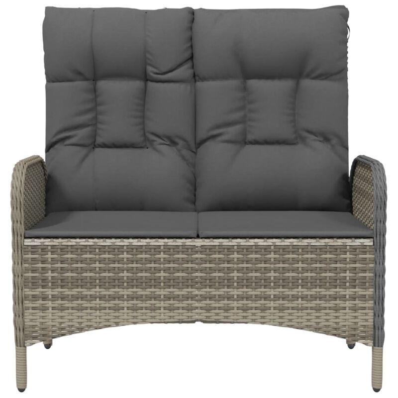 vidaXL Modern Gray Patio Reclining Bench - Poly Rattan Outdoor Seating with Cushions for Garden and Terrace