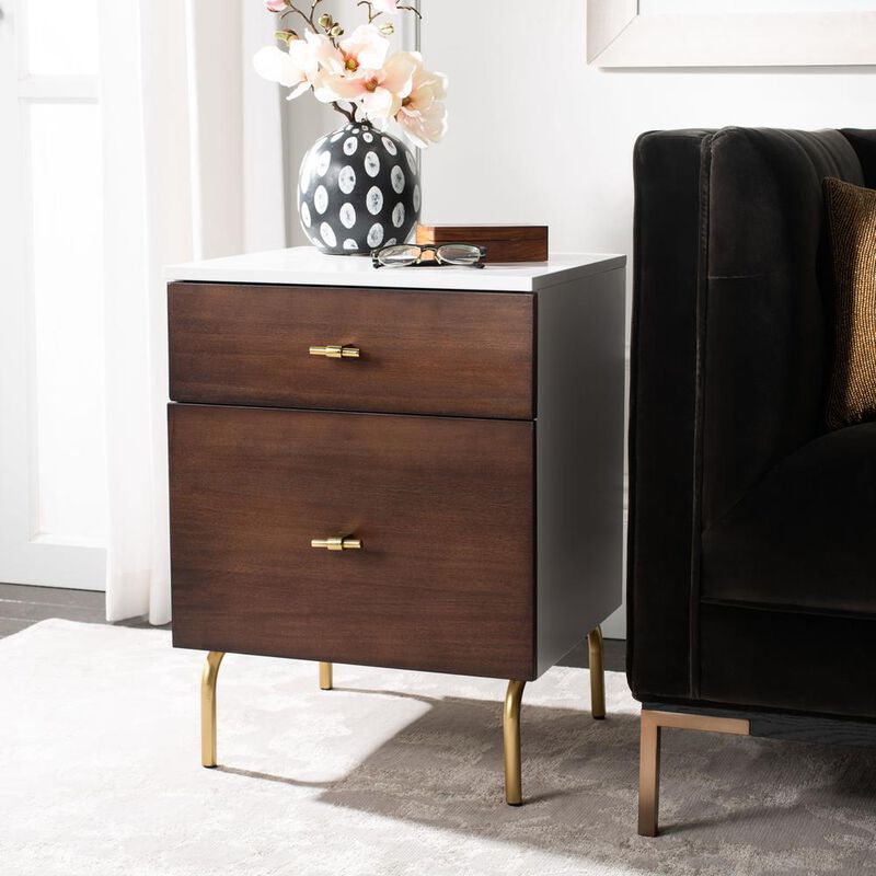 Safavieh Genevieve 2 Drawer Nightstand, White/Gold