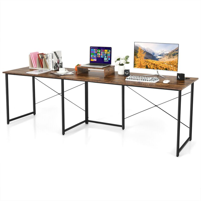95 Inch 2-Person L-Shaped Long Reversible Computer Desk with Monitor Stand