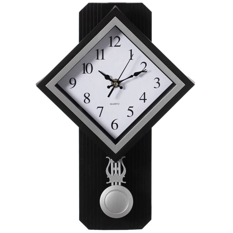 Wood-Look Pendulum Plastic Wall Clock, Farmhouse Decor for Living Room, Kitchen, or Dining Room, Silent Clock with Roman Numerals, Battery Powered, Large Decorative Wall Clock, Easy-to-Read, Brown
