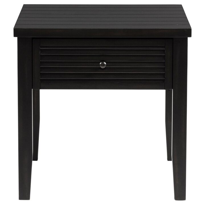Coni Side End Table, 1 Drawer, Classic Black Wood, Square 24 Inch - Benzara